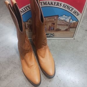 Justin Vintage Boots Womens Cognac Leather Cowboy Boots